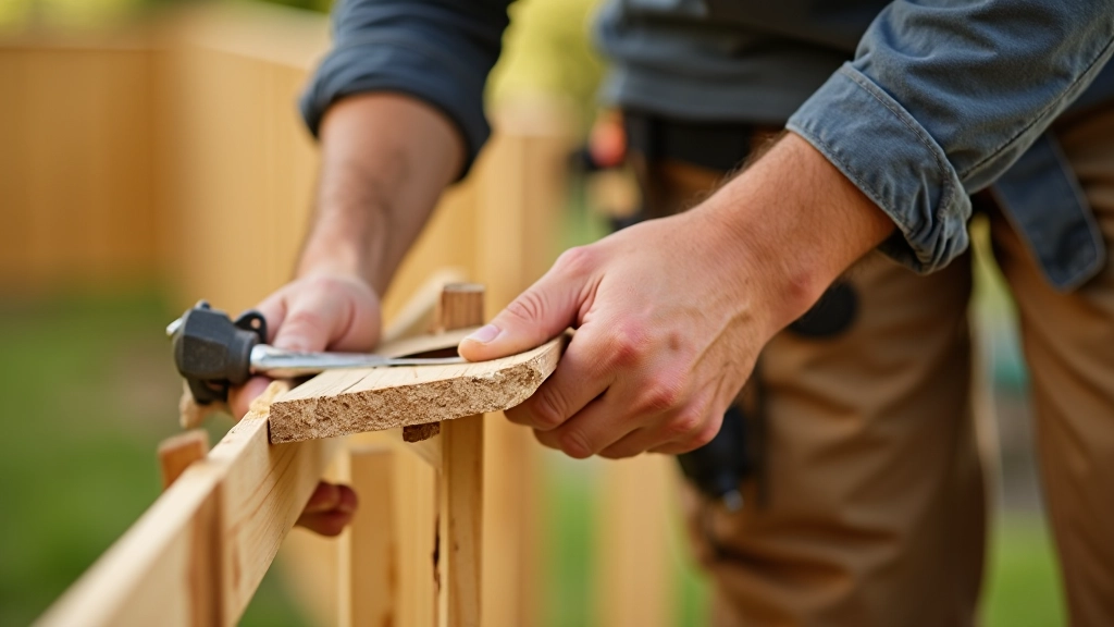 Expert craftsman installing wooden fence panels with proper technique